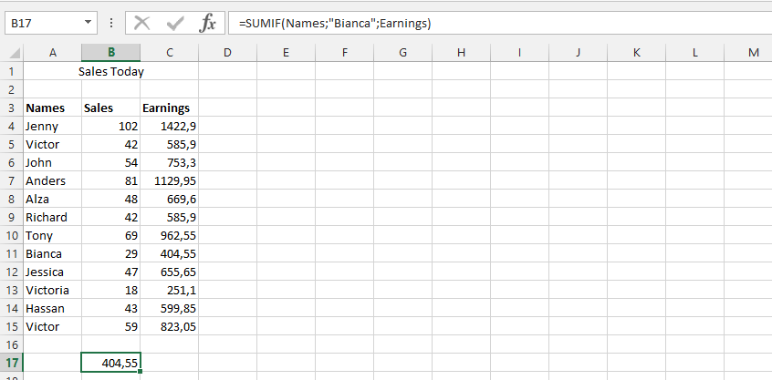 Using SUMIF with Table